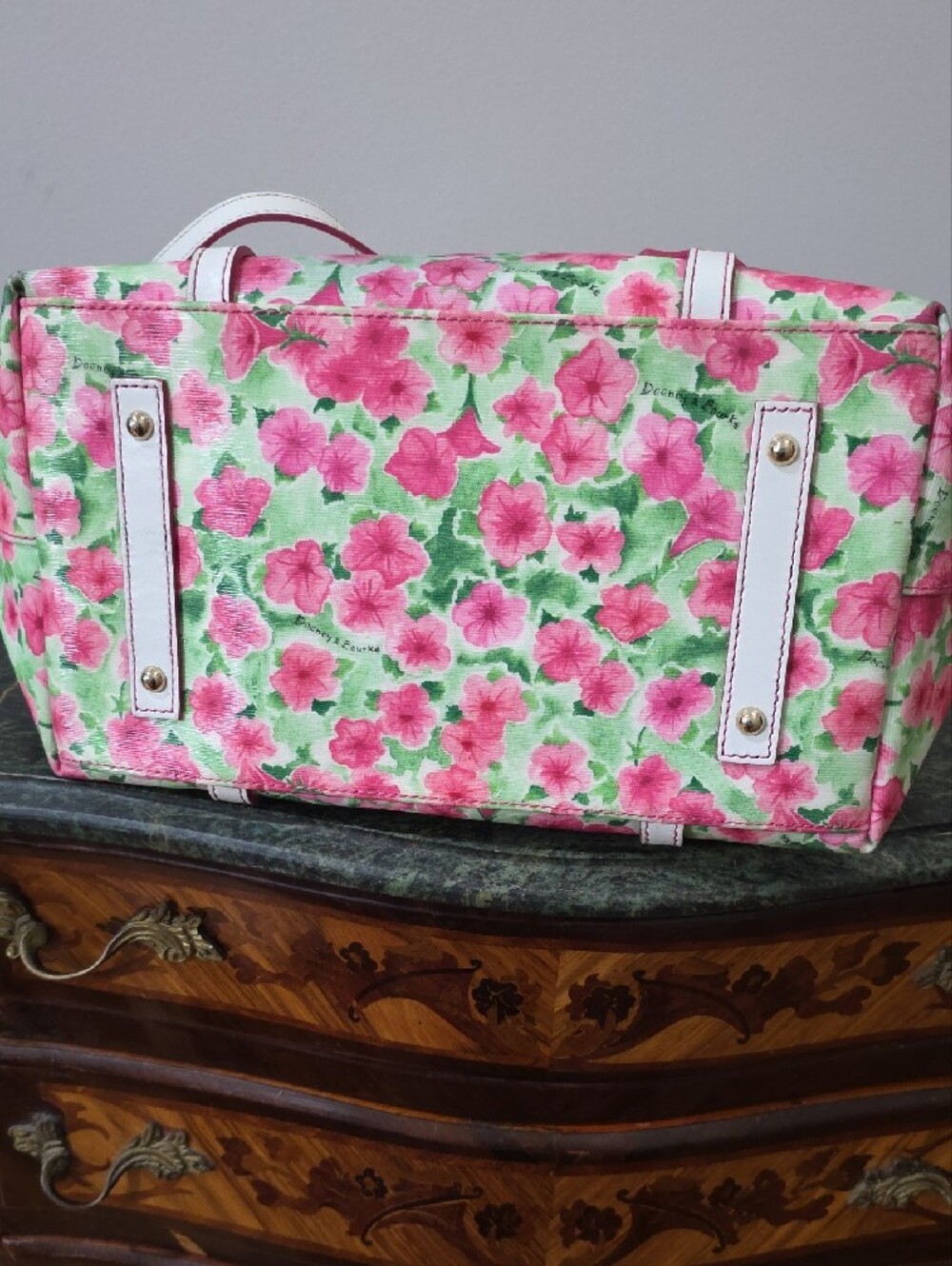 Dooney & Bourke Pink Floral Tote with White Trim - Picture 2 of 5